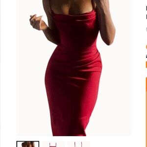 Red ruched spaghetti strapped dress. 
Never worn.